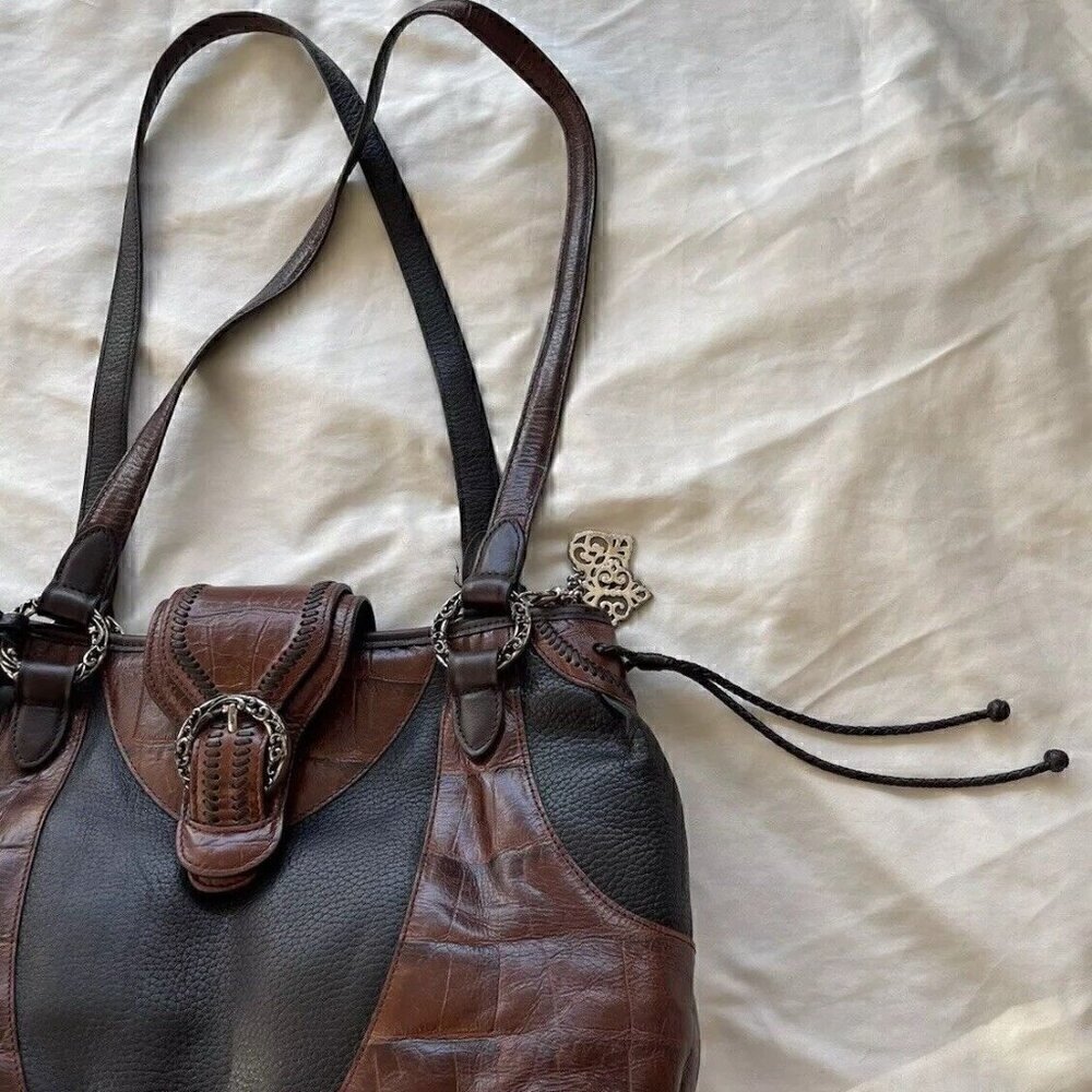 BRIGHTON EMMA Tiny Woven Brown/Black Leather Print D330285 Western Vintage Bag - Picture 3 of 15